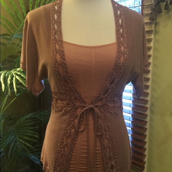 Front Tie Sweater with Crochet Trim - Picture 2 of 8